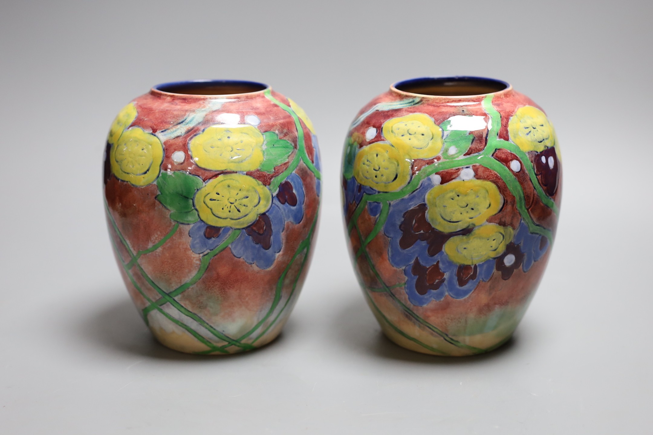 A pair of Royal Doulton floral vases by Frank Brangwyn D5162 c.1931